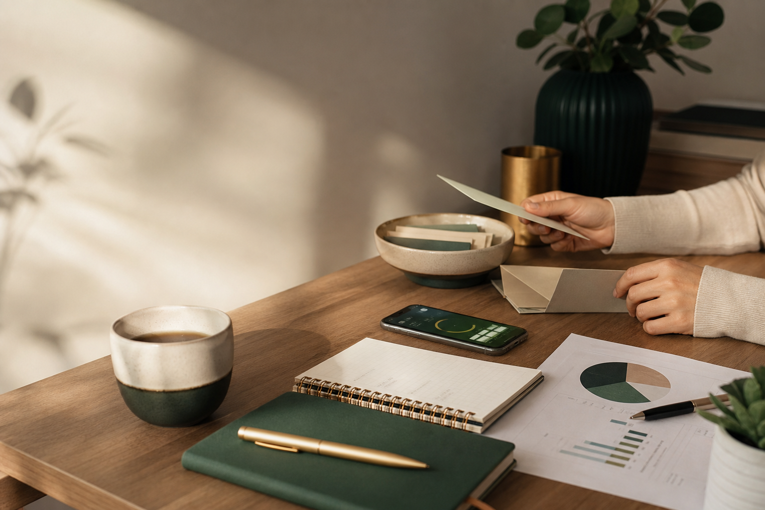 A calm home desk arranged for budgeting, saving, and generous giving